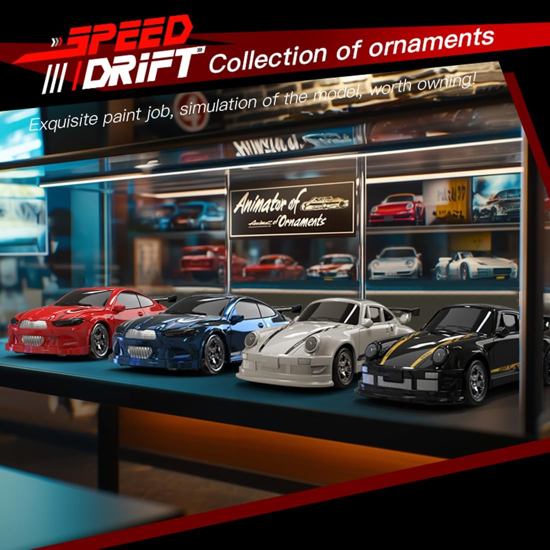 KF20 1:64 Scale Mini Drift RC Car with Full Proportional RTR 2.4GHZ Remote Control for Desktop Racing (Blue)