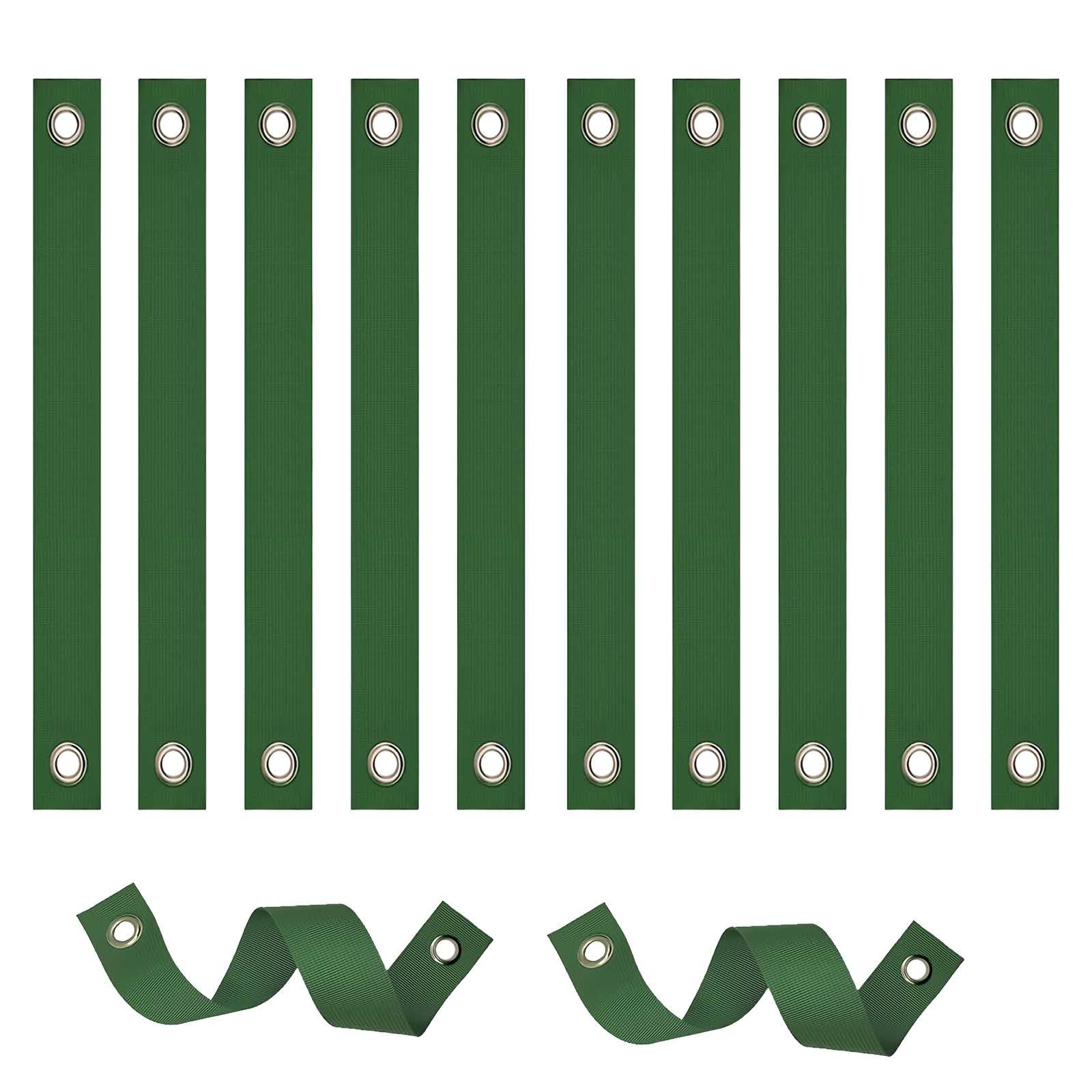12Pcs Tree Support Straps, Heavy-Duty Green Nylon Plant Ties with Grommet Holes, Adjustable Weatherproof Tree Stake Straps for Garden, Yard, Landscaping Use, Flexible & Durable