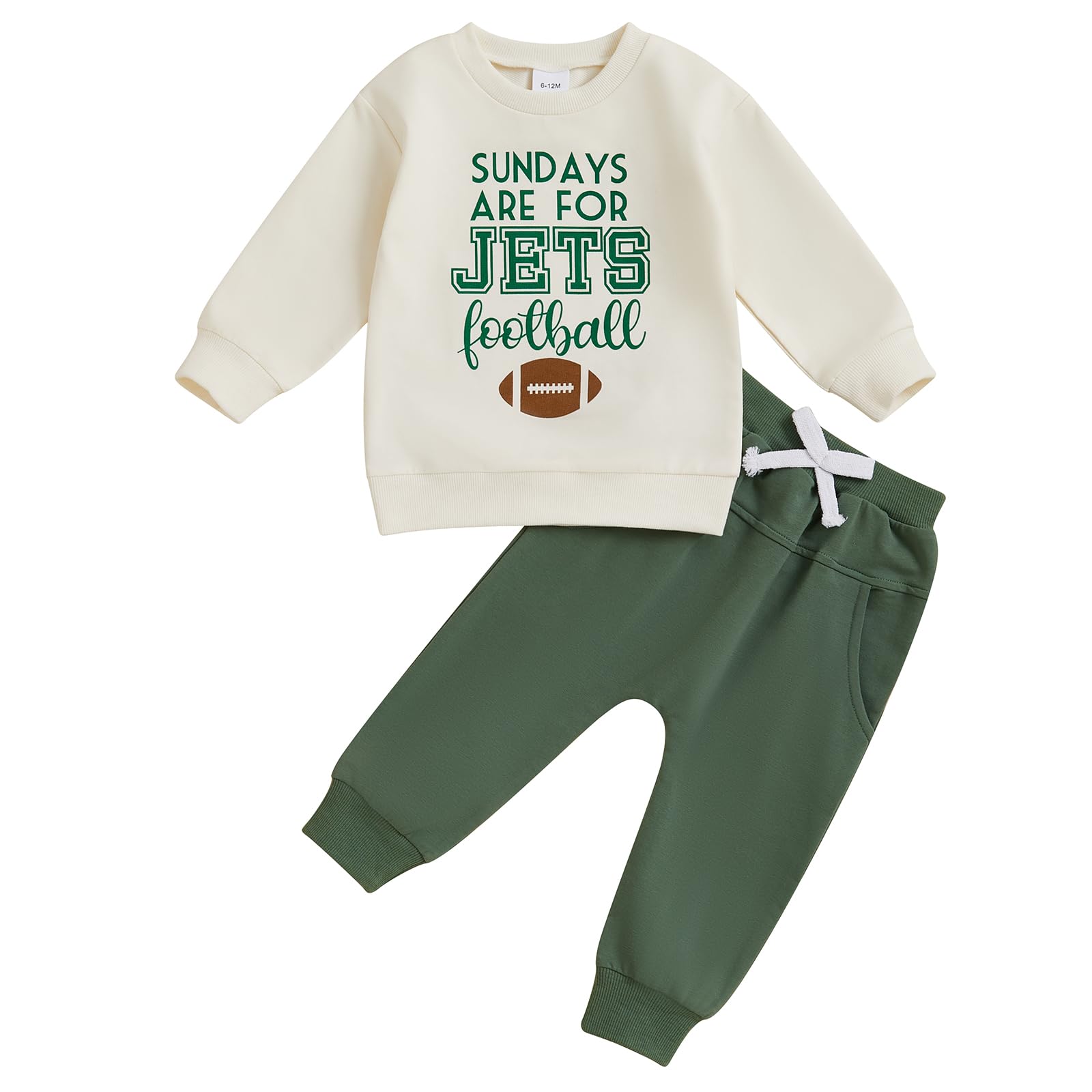 AHUGHAUE Toddler Football Fans Clothes Jets Football Print Long Sleeve Sweatshirt Jogger Pants 2Pcs Set Fall Sport Outfit (Apricot, 0-6 Months)