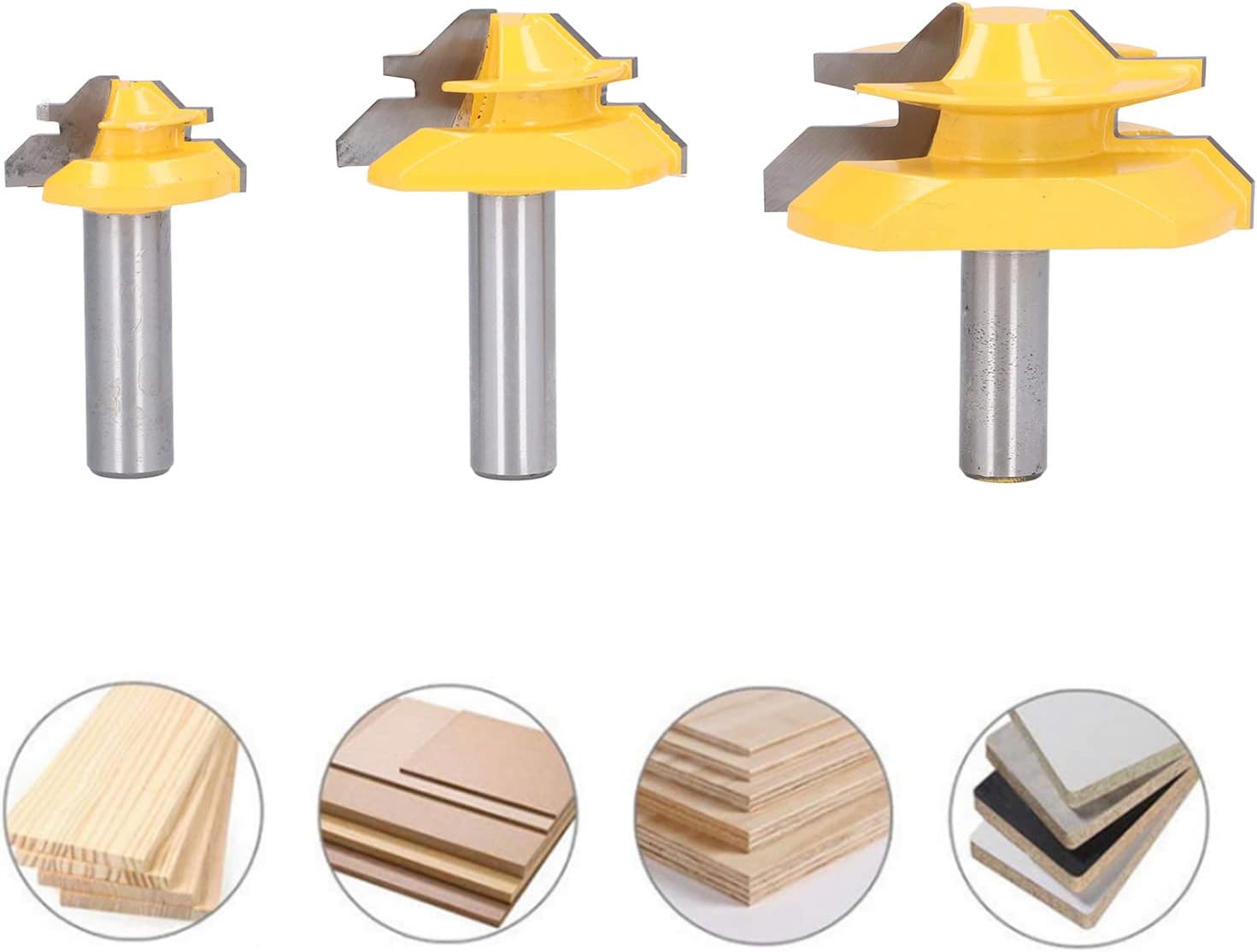 3Pcs 1/2in Router Bit 45 Degree Glue Joint Lock Miter, Milling Cutter Woodworking Cutter Tools Kit Set with Storage Box for Cutting 3/4in 1/3in 1in Wood Stock