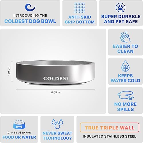 Miniatura 5 de Coldest Dog Bowl - Anti Rust Metal, Non Slip, 3 Layers Insulated Stainless Steel Dog Bowls - Spill Proof & Heavy Duty - Water Bowl for Dogs, Cats,