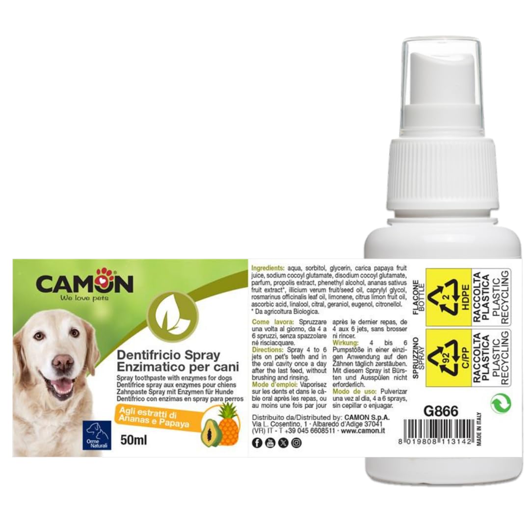 CAMON Dentifricio Spray Enzimatico per Cani e Gatti, Contro Placca Batterica, 50ml