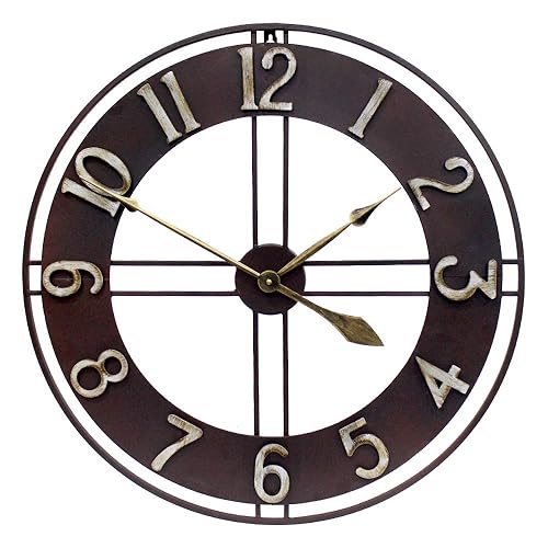 Growsun Large Wall Clock 30 inches Pure Metal Retro Heavy Duty Large Decorative Decor for Home Living Room Farmhouse - Vintage Rust - 30 inch