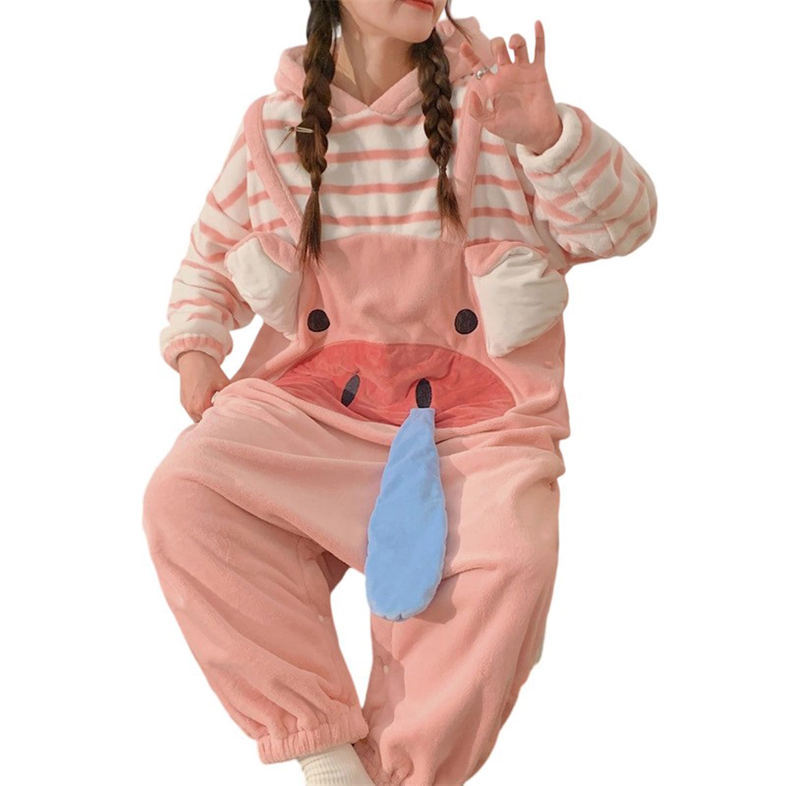 Pijamas de Animales para Adultos,Pijama Mujer de Una Pieza con Capucha Lindo Mono de Cerdito Ropa de Dormir para Disfraz de Cosplay de Animales para Hombr y Mujer Ropa de Hogar Unisex de Una Pieza
