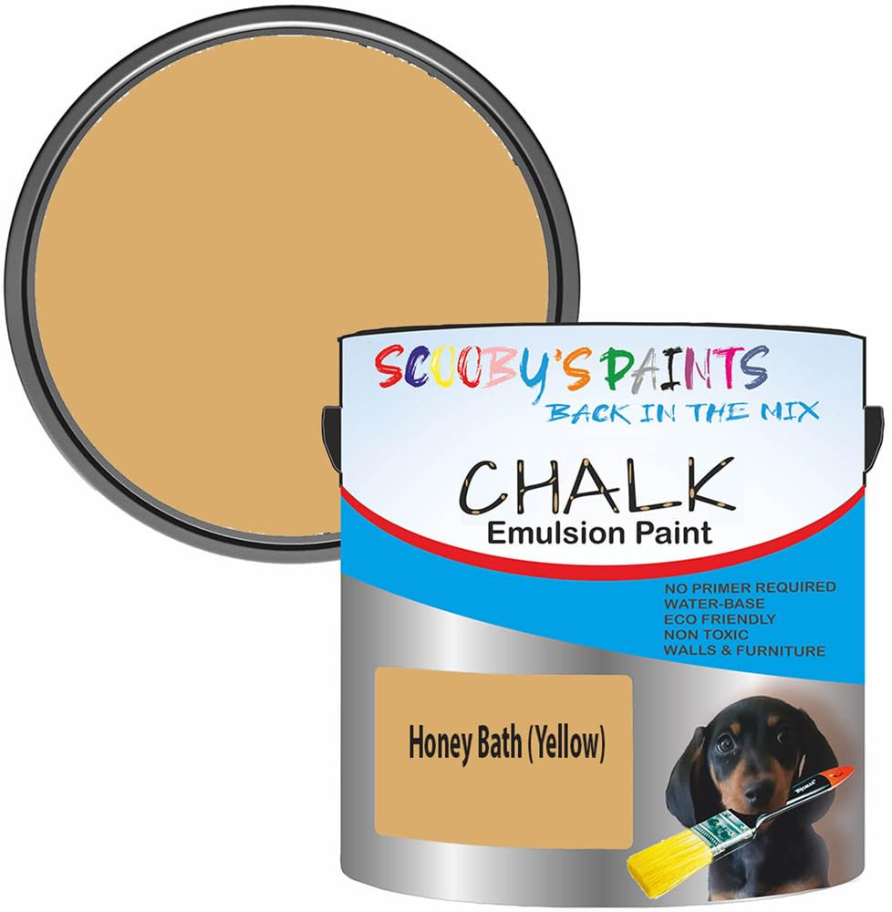 Scooby's Paints Chalk Emulsion Paint, Water-Based, No Primer Required, 250ml, For Walls and Furniture (Honey Bath (Yellow))
