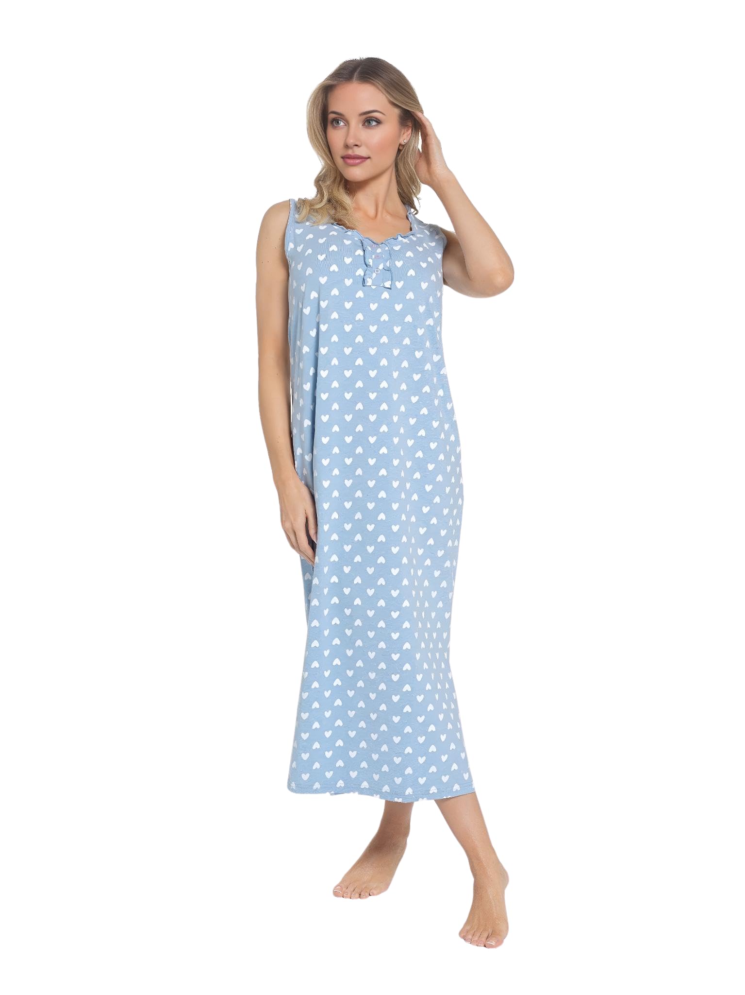 INSIGNIA Womens Soft Jersey Nighties Sleveless Nightdress (Blue Heart, 14-16)