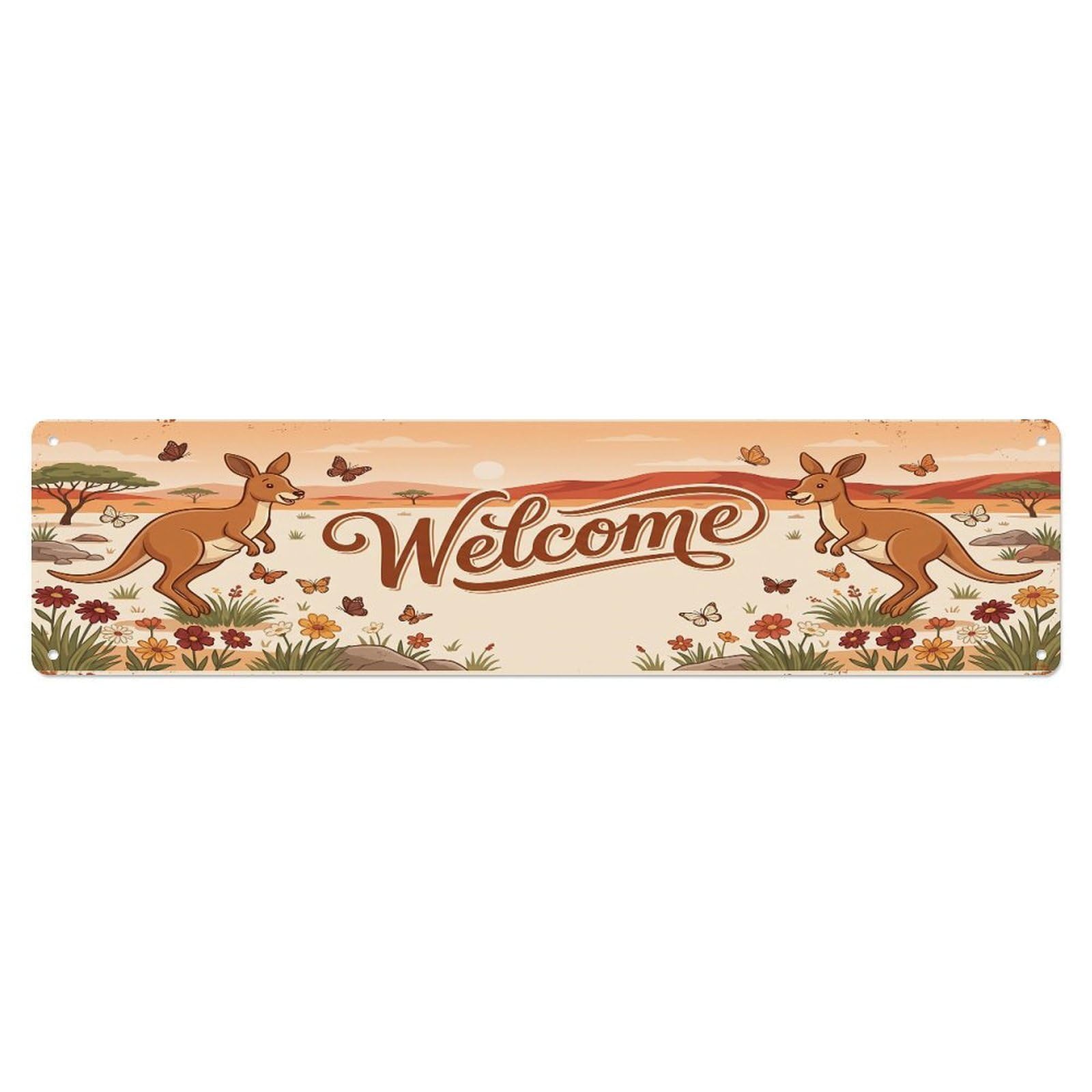 Olhnbad 4X16inch(10X40cm) Vintage Welcome Kangaroo Outback Metal Tin Sign