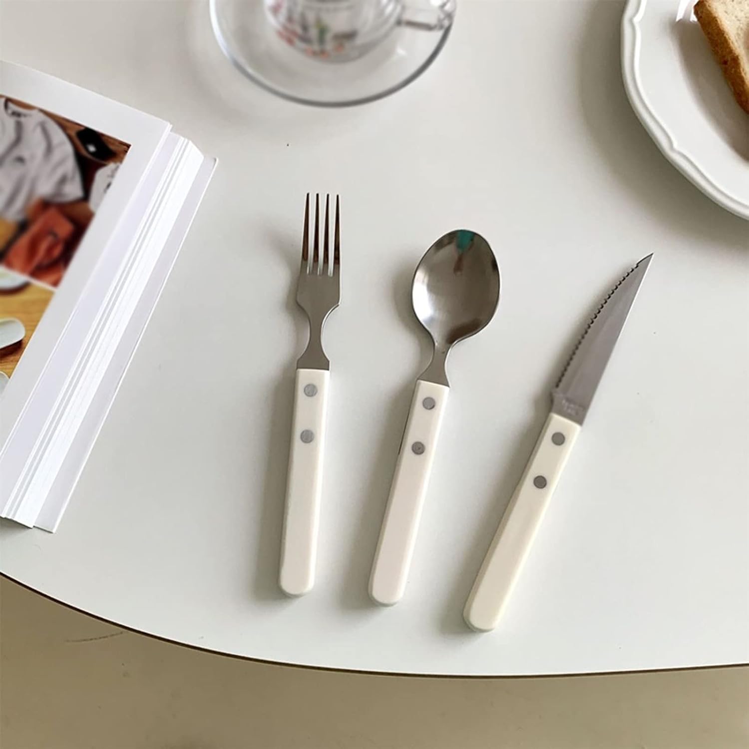 Dinner Forks Simple Stainless Steel Cutlery Fork Steak Household Kitchen (white)