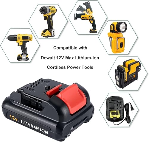 Miniatura 3 de Biswaye Cargador de batería de litio de 12 V20 V, paquete de 2 baterías de litio de 3.0 Ah DCB120 de 12 V máximo, repuesto para herramientas