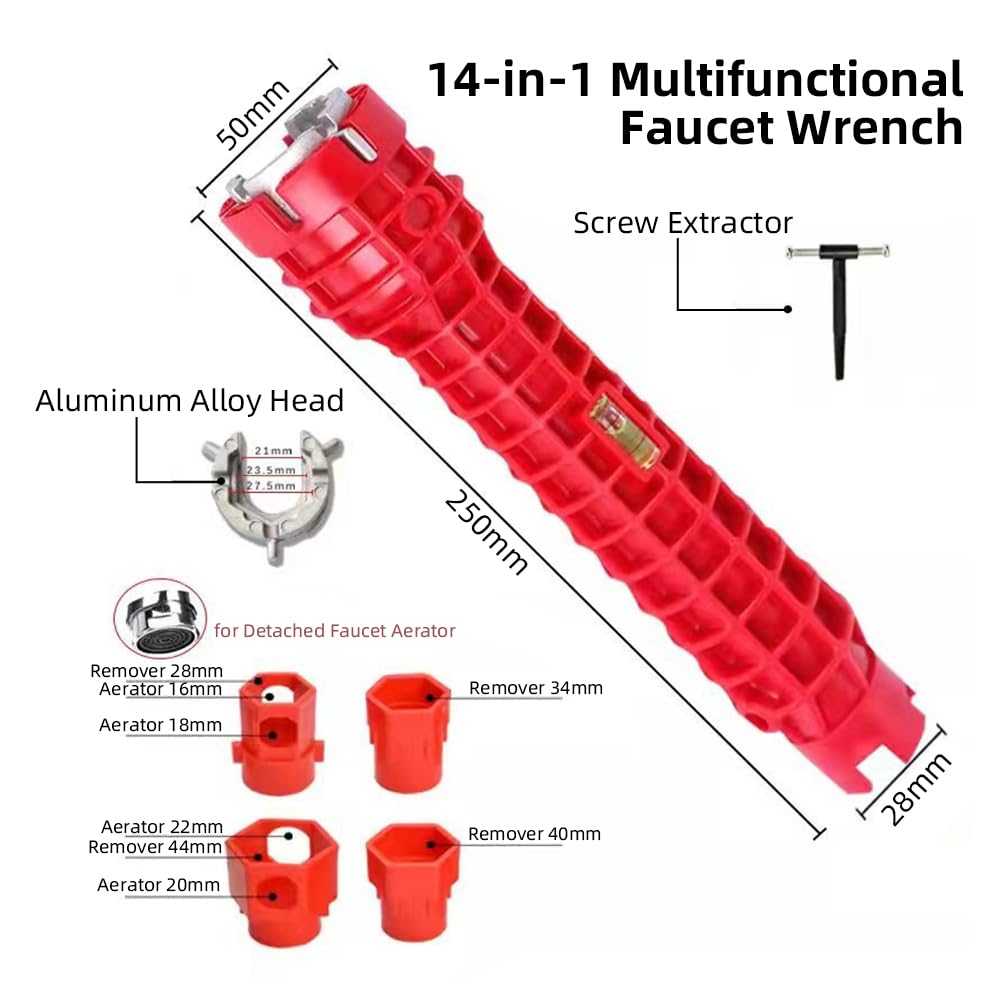Dioche Plumbing Tools, 14-in-1 Faucet Wrench Plumbers Wrench 4 Plastic Parts Home Installation
