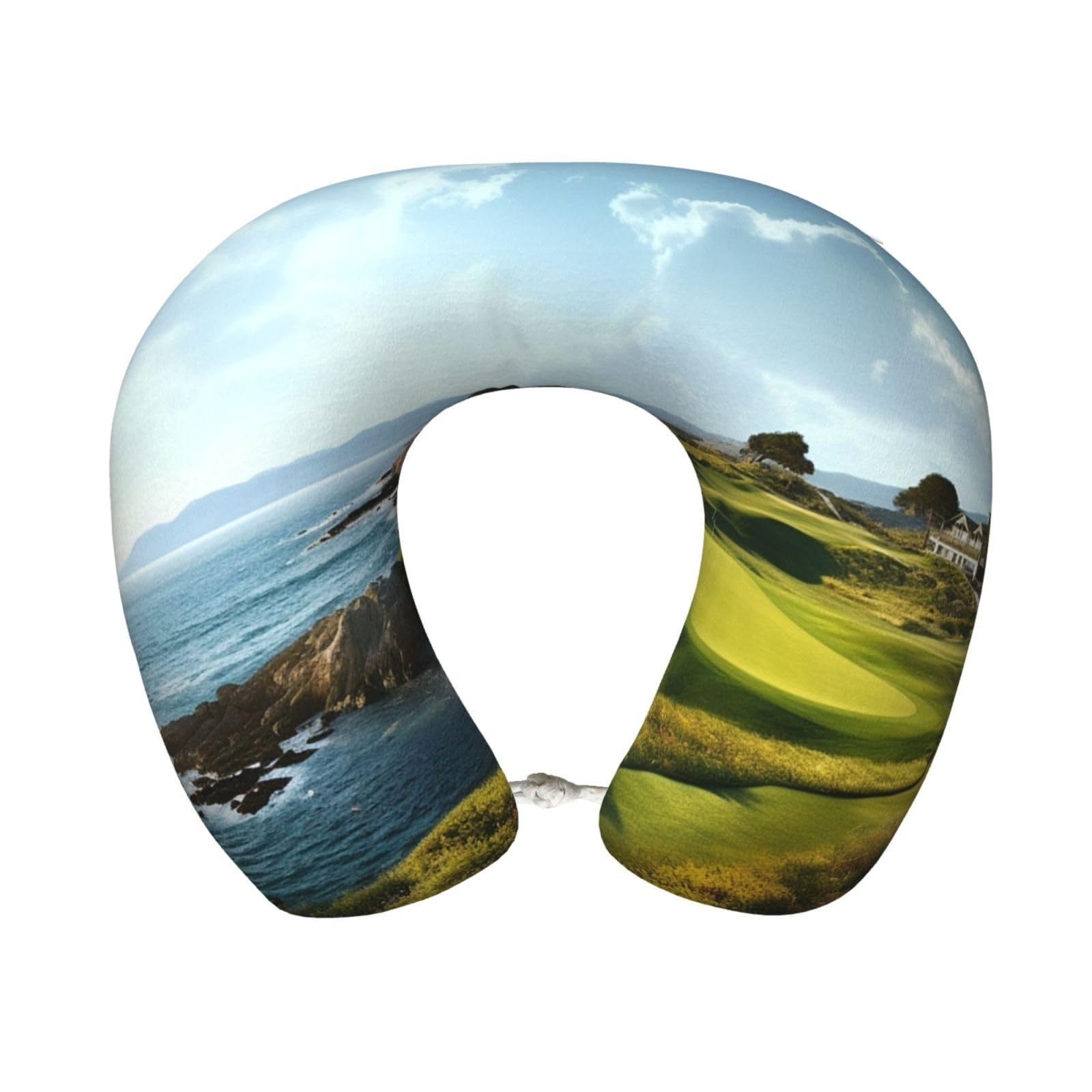 peiyeety Seaside Golf Course Travel Pillow Memory Foam - Comfortable U Shape Neck Pillows for Sleeping, Neck and Head Support Portable Airplane Pillow Adjustable Flight Pillow, Washable Cover