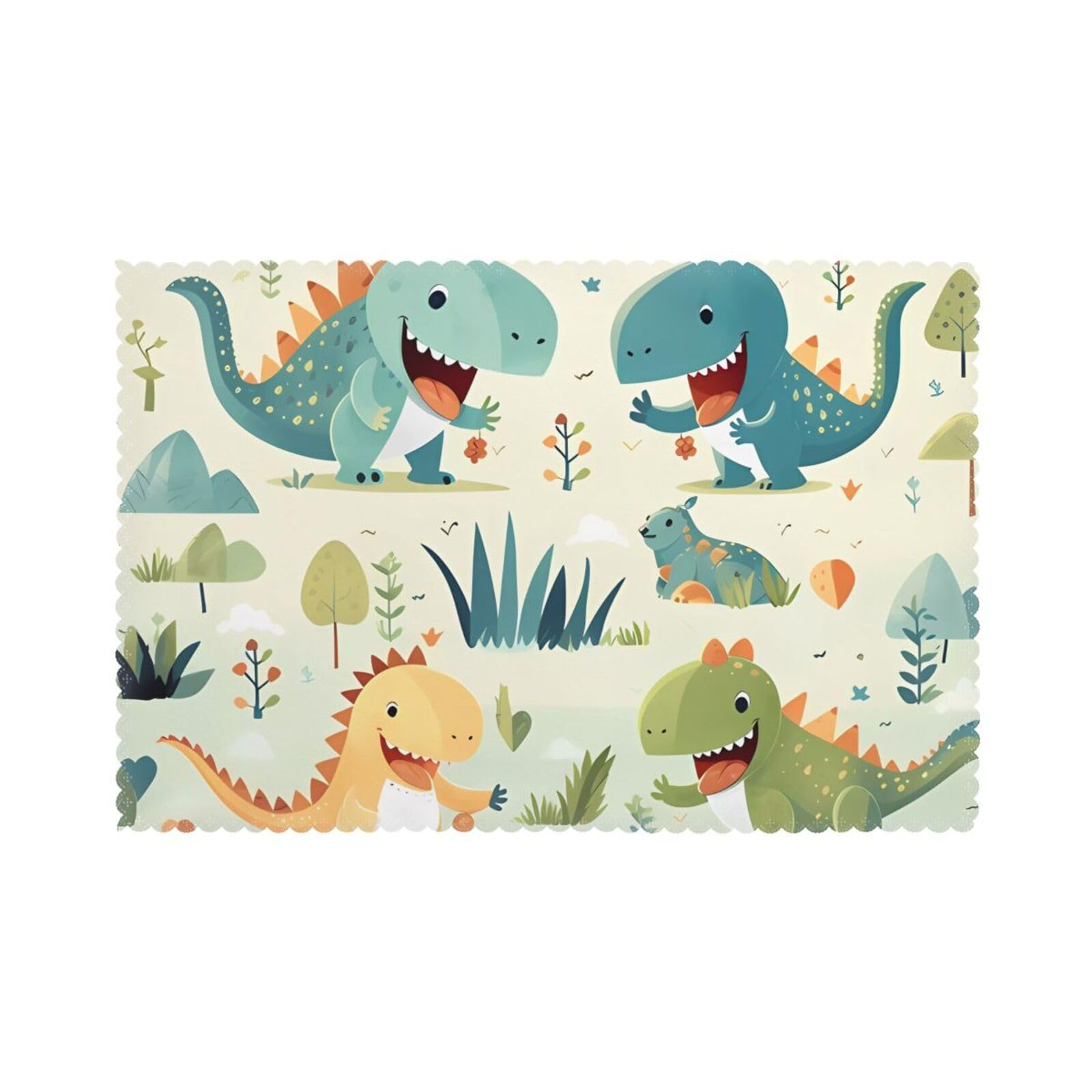 Cute little baby dinosaur Placemat set of 6, oil-proof and insulated dining table placemats, washable and wipeable.