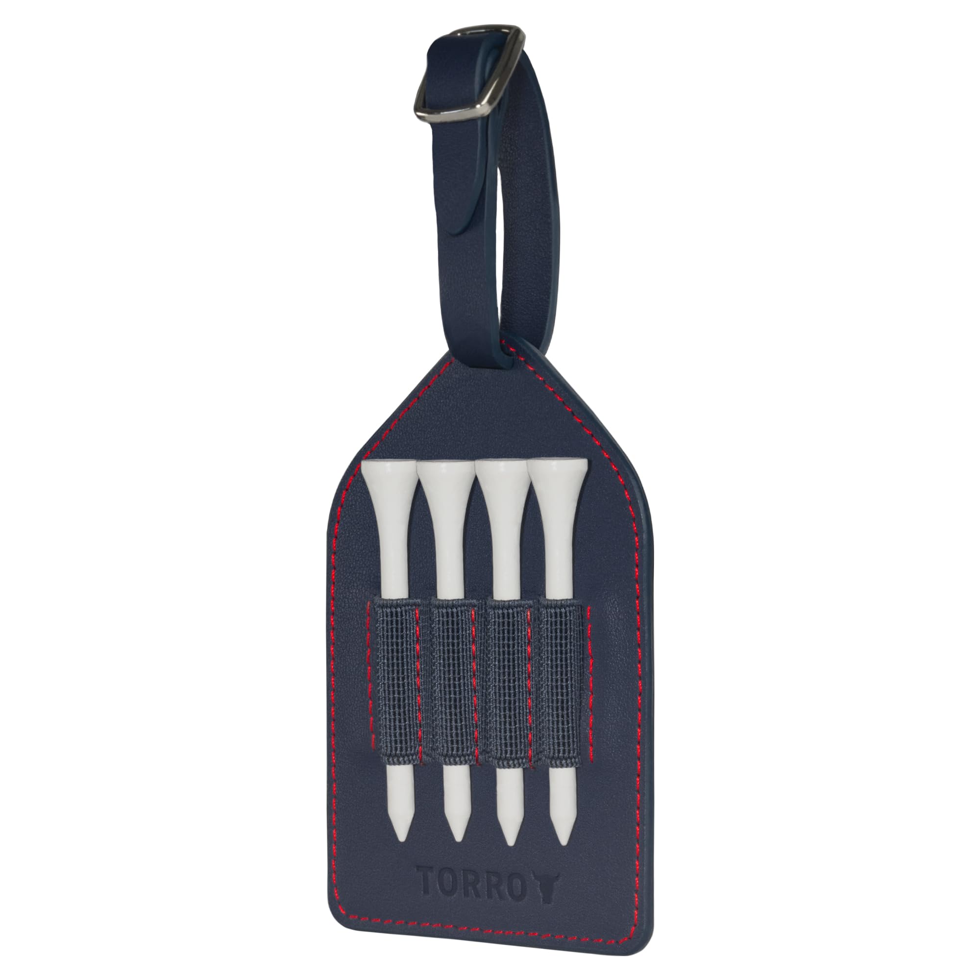 TORRO Leather Golf Tee Holder – Leather Tee Holder for Golf Bags with 4 Tee Slots, Adjustable Strap and 4 Bamboo Tees (Navy Blue) — image 1