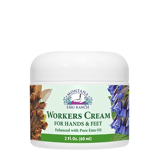Montana Emu Ranch - Crema Workers para manos y pies - Tarro de 2 onzas - Mejorado con aceite de emú puro