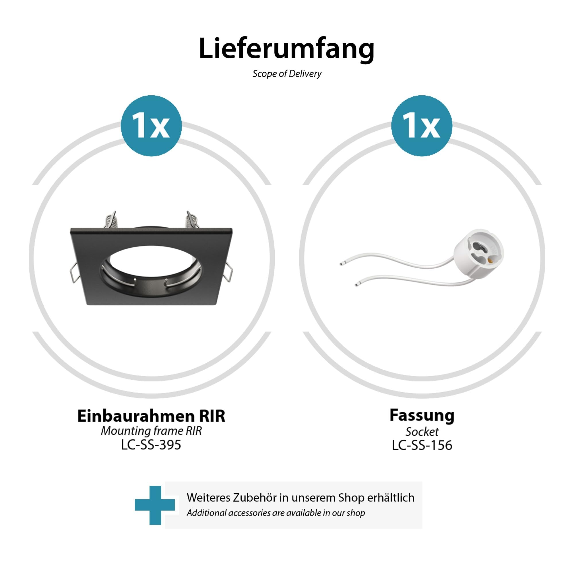 ledscom.de 5 piezas Marco para empotrar en el techo Marco para empotrar RIR negro mate angular (LED/Halógeno/GU10/MR16/PAR16/50mm) incl. casquillo GU10