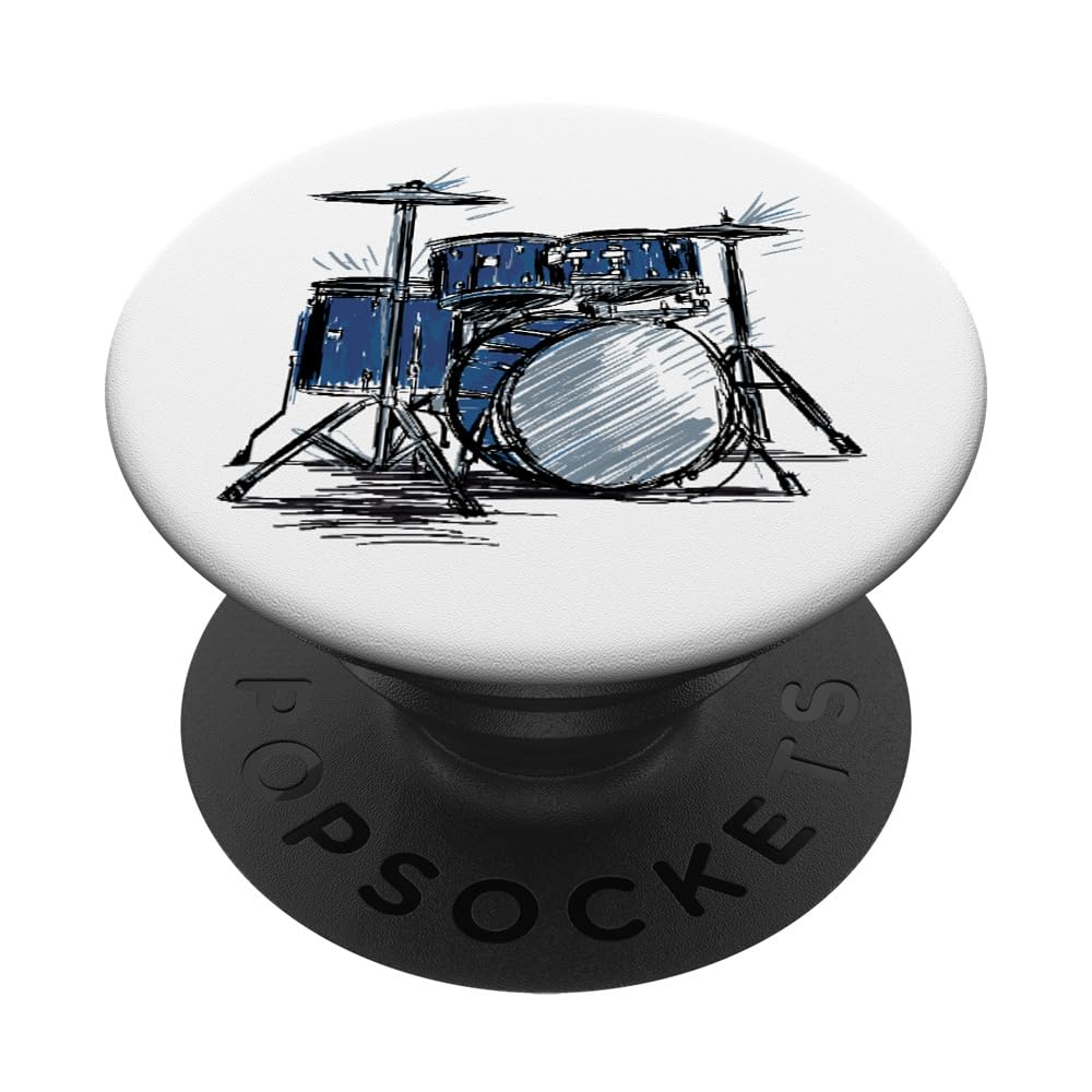 Cool drummer music design featuring a sketch of a drum kit PopSockets Adhesive PopGrip