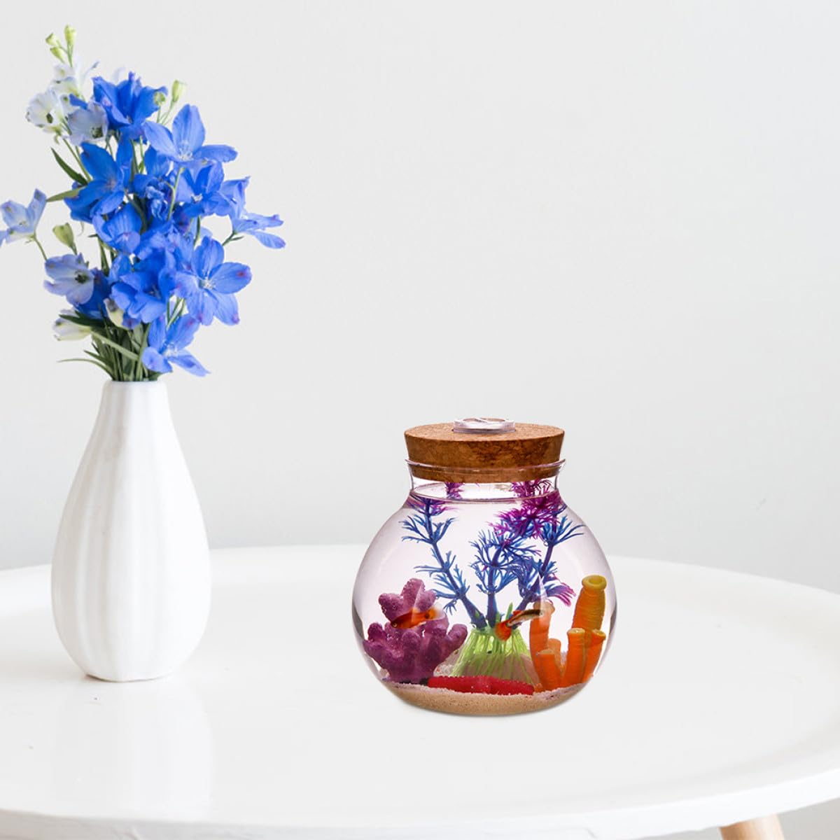ifundom Vaso Idroponico in Vetro 15Cmx16Cm Luce LED e Coperchio in Sughero, Contenitore Decorativo da Tavolo per Piante Aeree in Ufficio e Casa