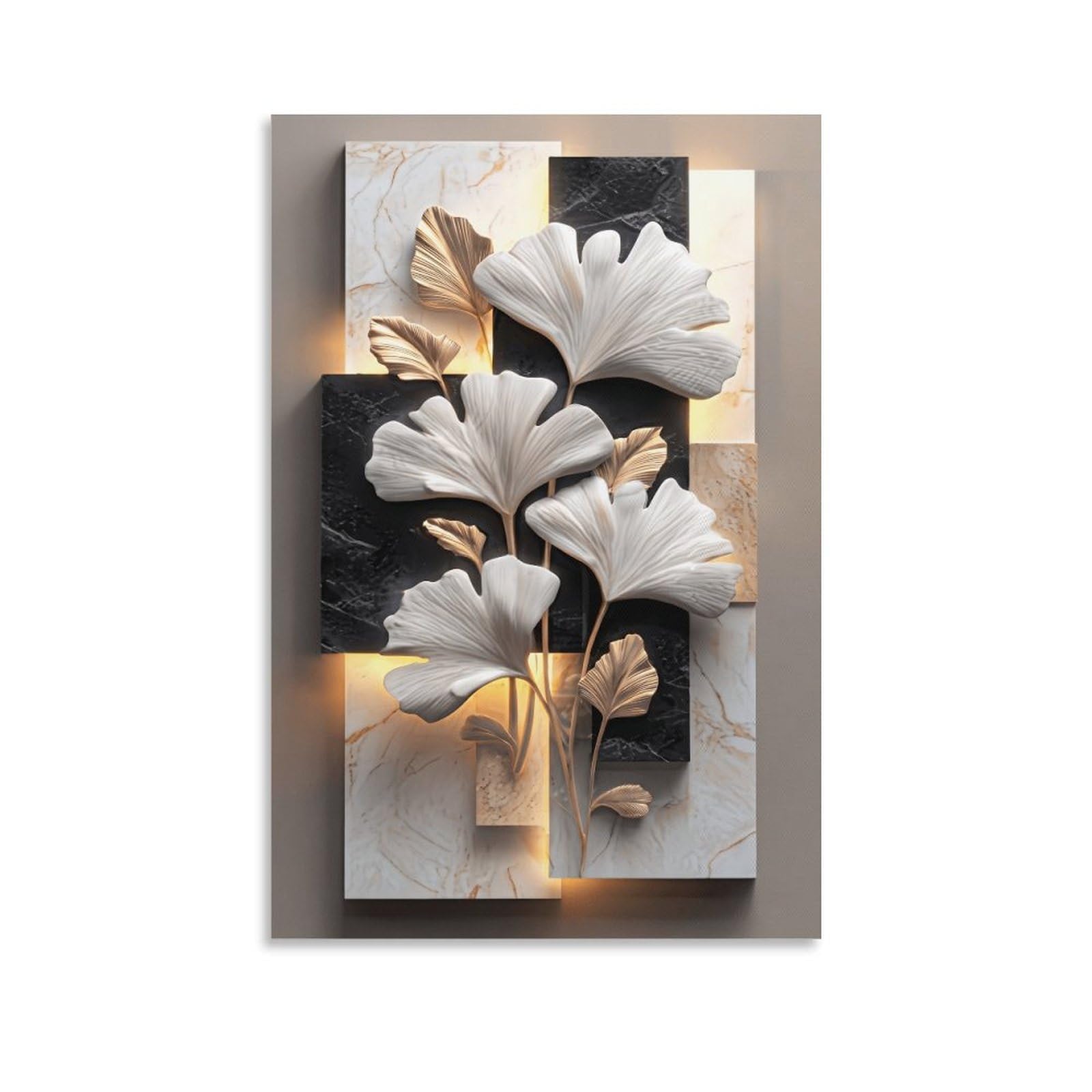 XPASHIQWC Marble Ginkgo Leaf Wall Decor Poster Canvas Prints Picture Modern Canvas Wall Art Picture Wall Hanging for Home Decorations 20x30inch(50x75cm)