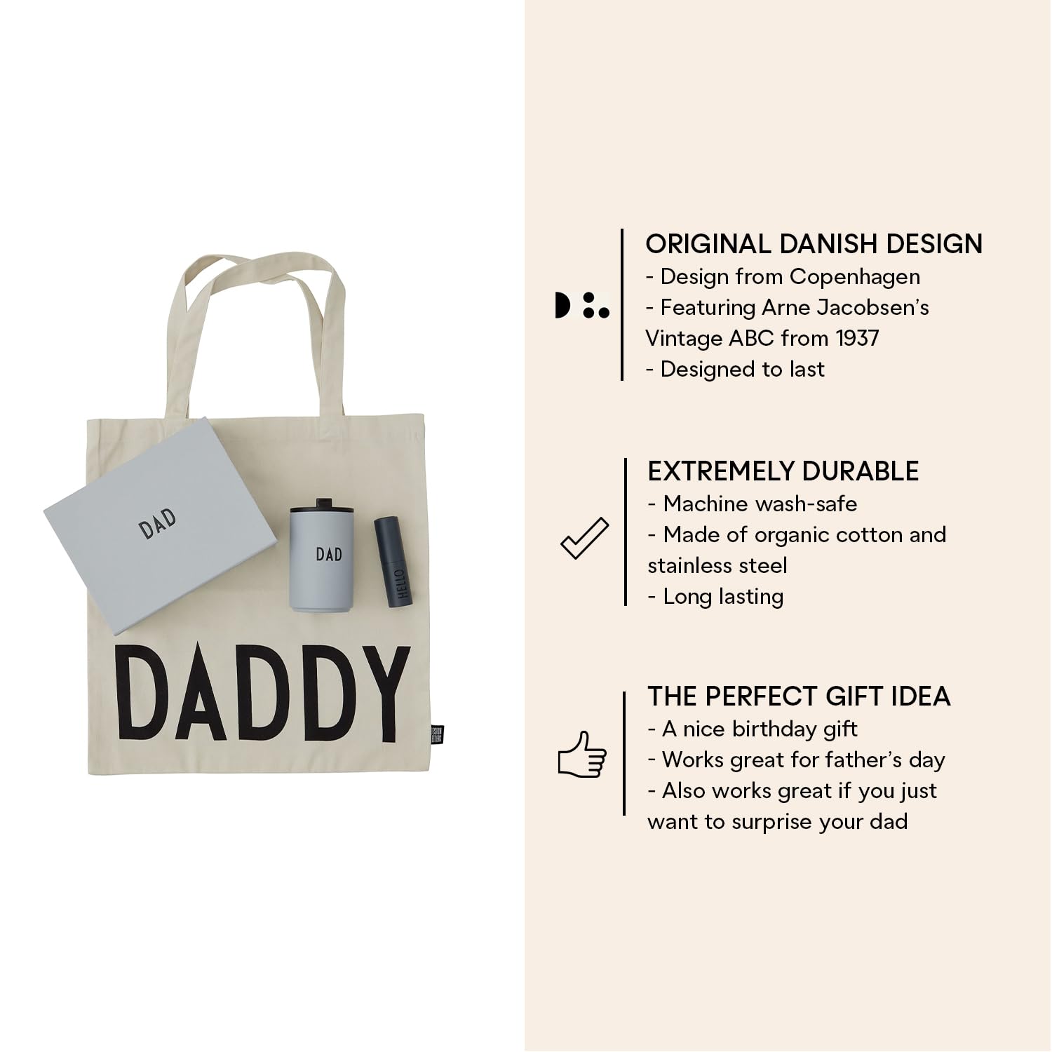 Design Letters Confezione regalo da uomo | Confezione regalo per la festa del papà | Tazza termica da caffè, borsa in cotone e dispenser tascabile | festa del papà | Regalo di papà 4 Pcs| Regalo papa