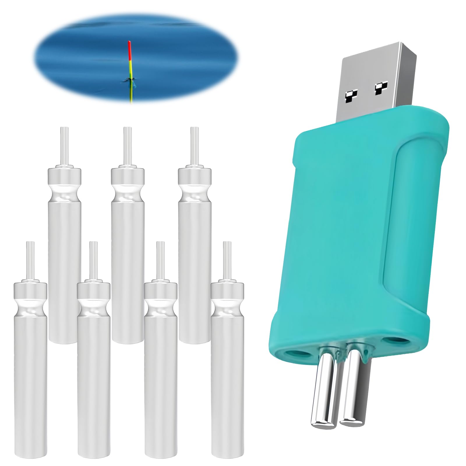 Flotteurs de pêche à LED : batterie de pêche LED avec chargeur USB, avec 7 pièces rechargeables CR 425 compatibles avec batterie CR 425, kit de flotteurs de pêche lumineux, flotteurs de pêche à