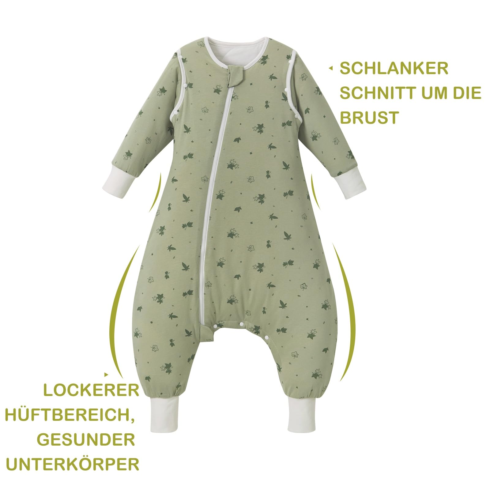 2.5 TOG Baby Schlafsack mit Füßen, 100% Baumwolle Winter Schlafsack mit Beinen und abnehmbaren Ärmeln für Kleinkinder, Ahorne, Größe S