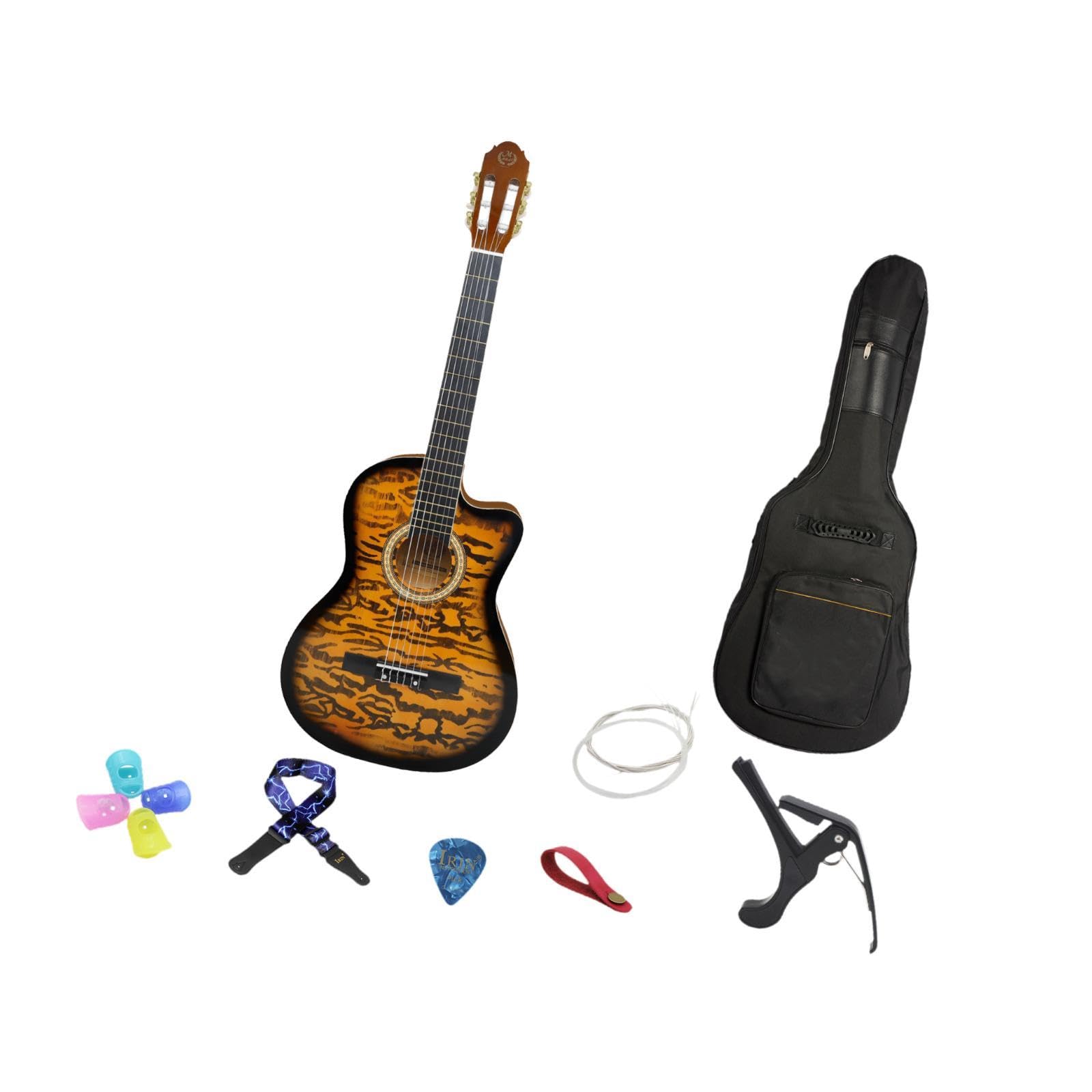 Chitarra acustica per principianti con corde in nylon, top in abete rosso, chitarra da viaggio con custodia, tracolla, plettri, capotasto e accessori, chitarra classica folk da 102 cm, colore giallo