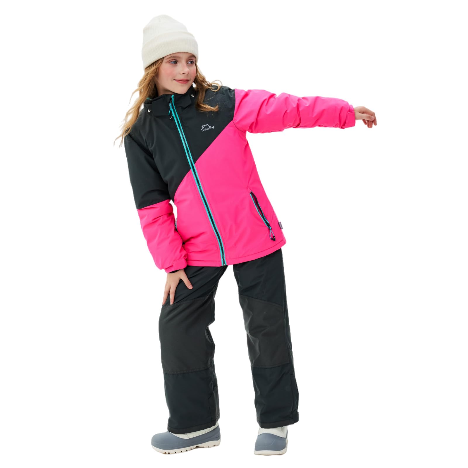 SMONTY Kids Snowsuit for Girls Boys Winter Ski Jacket & Pants Set Hooded Set Windproof Waterproof Warm