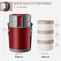 Vista 2 de Contenedor térmico de 82 onzas para comida caliente, contenedor de alimentos apilable de 3 niveles con boca ancha, lonchera para trabajo, oficina
