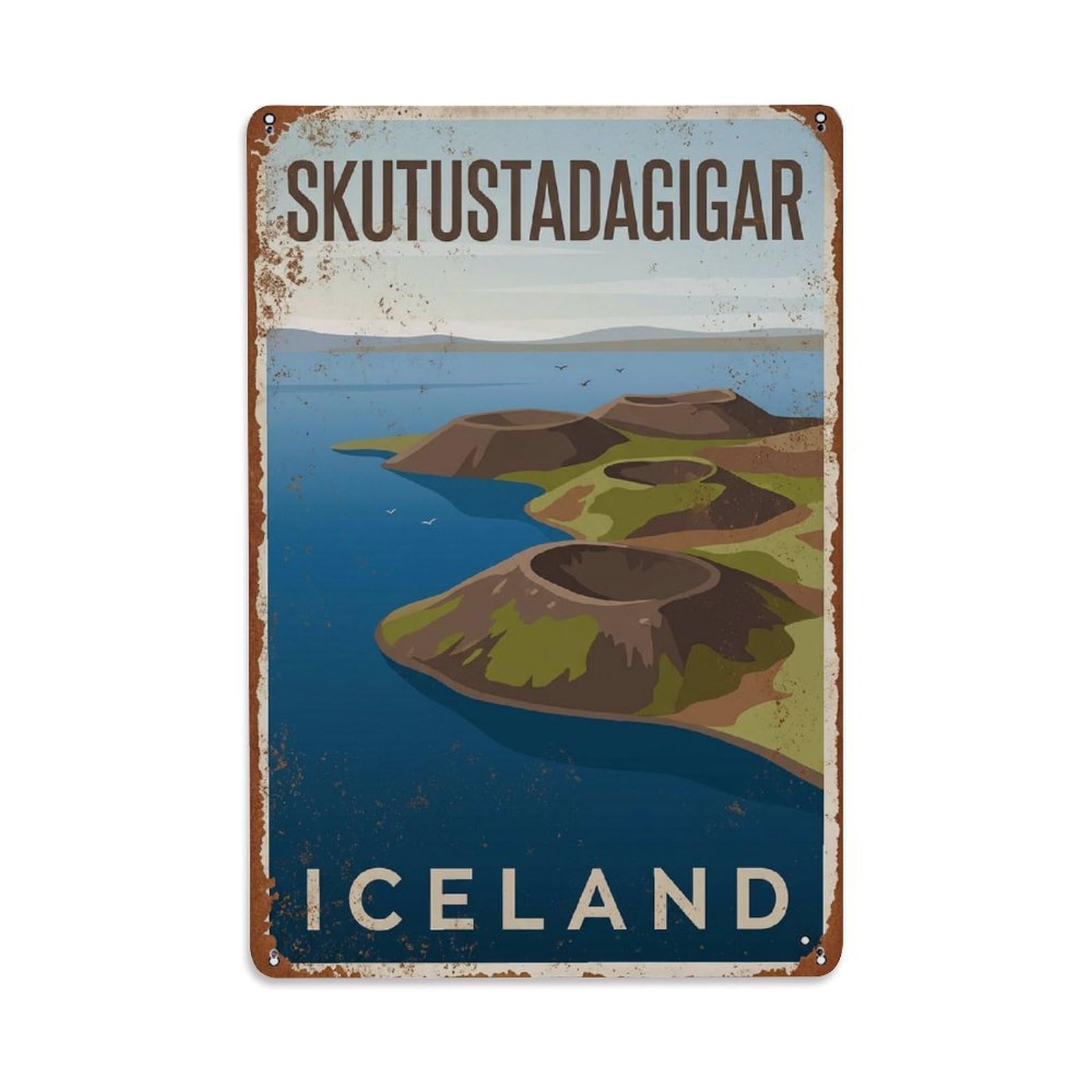 Vintage Travel Skutustadagigar Iceland Metal Tin Sign Plaque Wall Decor for Cafe, Club Bar, Office, Home Garden Metal Poster 8x12Inch