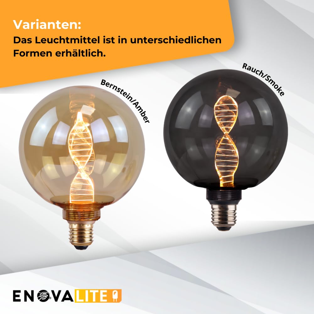 4x LED Filament XL Leuchtmittel DNA Smoke - Globe G125 E27 3,5W 120lm 1800K Warmweiß dimmbar - Ø125x164 mm - Vintage Design Ambiente Deko Glühbirne