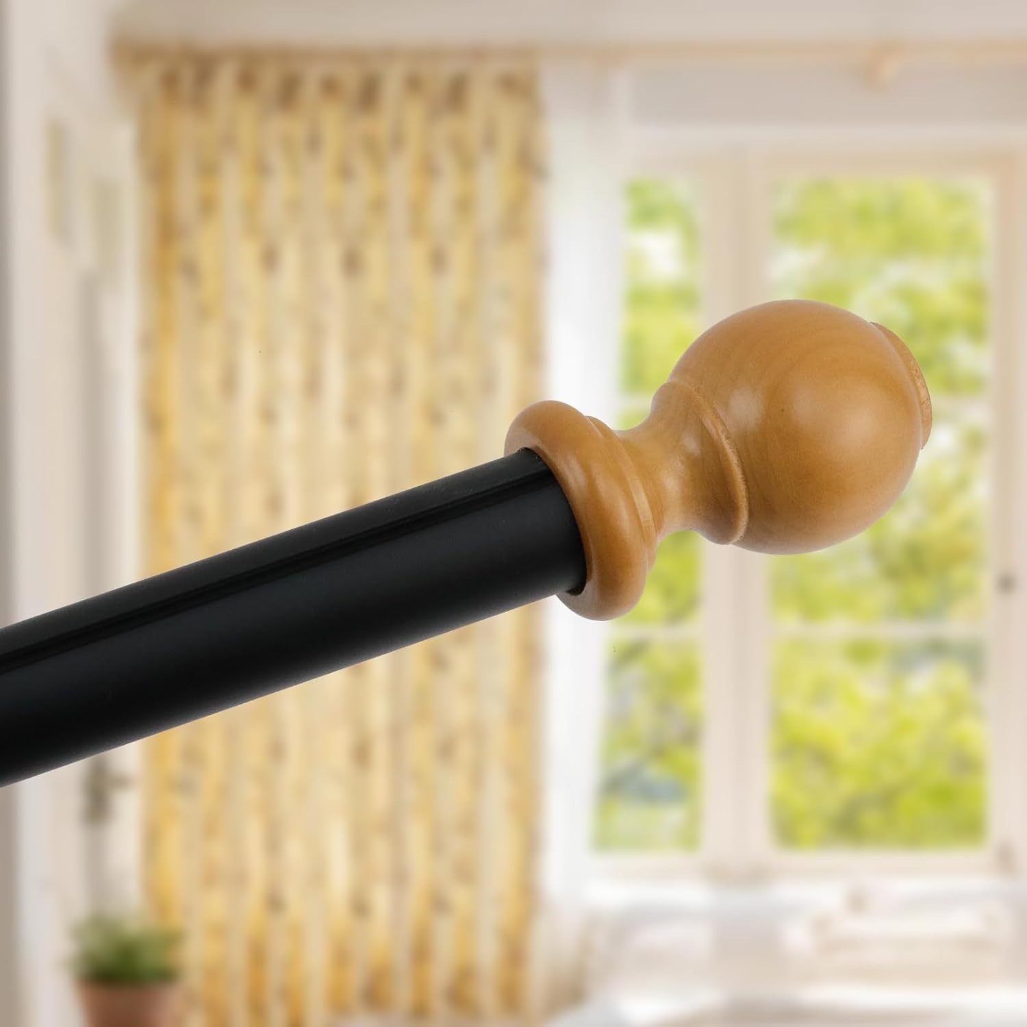 T Tulead 4PCS Wooden Curtain Rod Finials Curtain Rod Holders Wardrobe Rod Brackets (Wood Color)