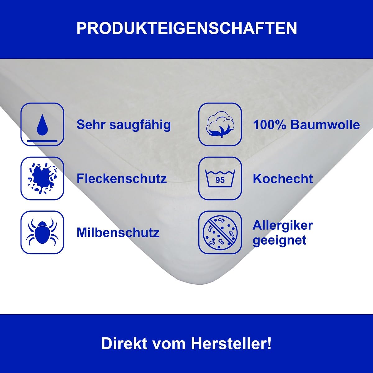 Dukal | Molton-Spannauflage | 160 x 220 cm | aufzuziehen wie EIN Spannbettlaken (für den perfekten Halt) | aus hochwertigem Kalmuck-Molton | 100% Baumwolle | Gewicht ca. 440g/m² | Made In Germany