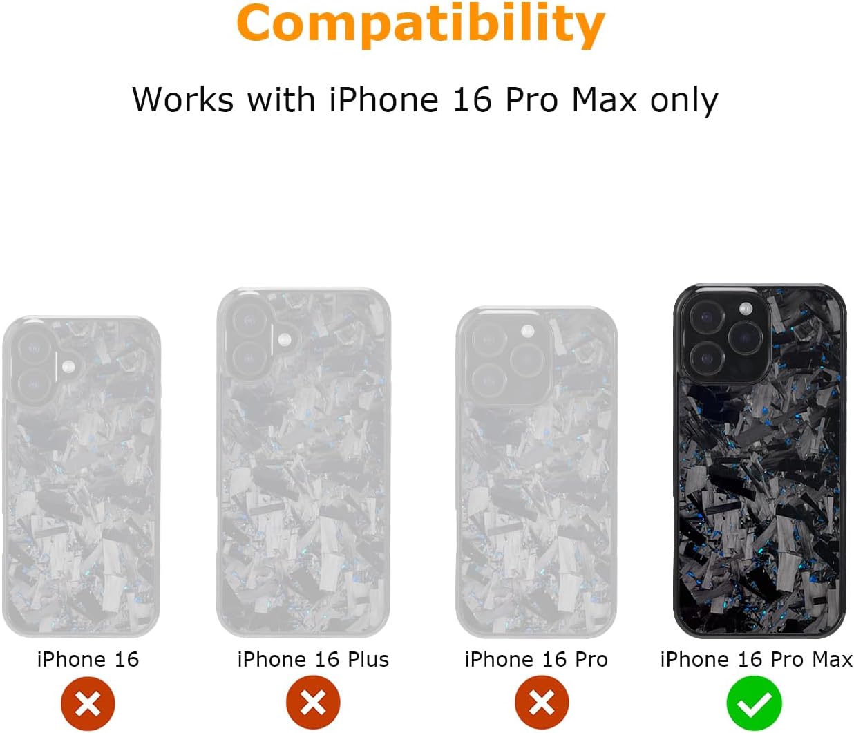 molzar Grip Series for iPhone 16 Pro Max Case with Real Forged Carbon Fiber, Grippy Edges Design, Works with Qi-Certified Chargers, Compatible with iPhone 16 Pro Max, Glossy Black/Blue