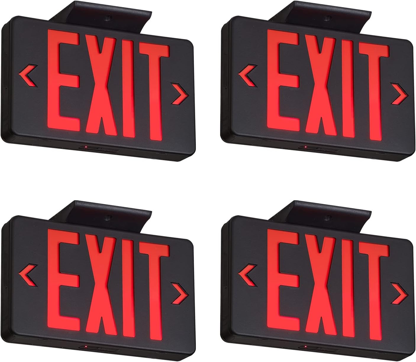 TANLUX Red Exit Sign with Black Housing, LED Emergency Exit Light with Battery Backup, UL Listed, Hardwired Exit Signs with Emergency Lights, Commercial Emergency Lights for Business - 4 Pack