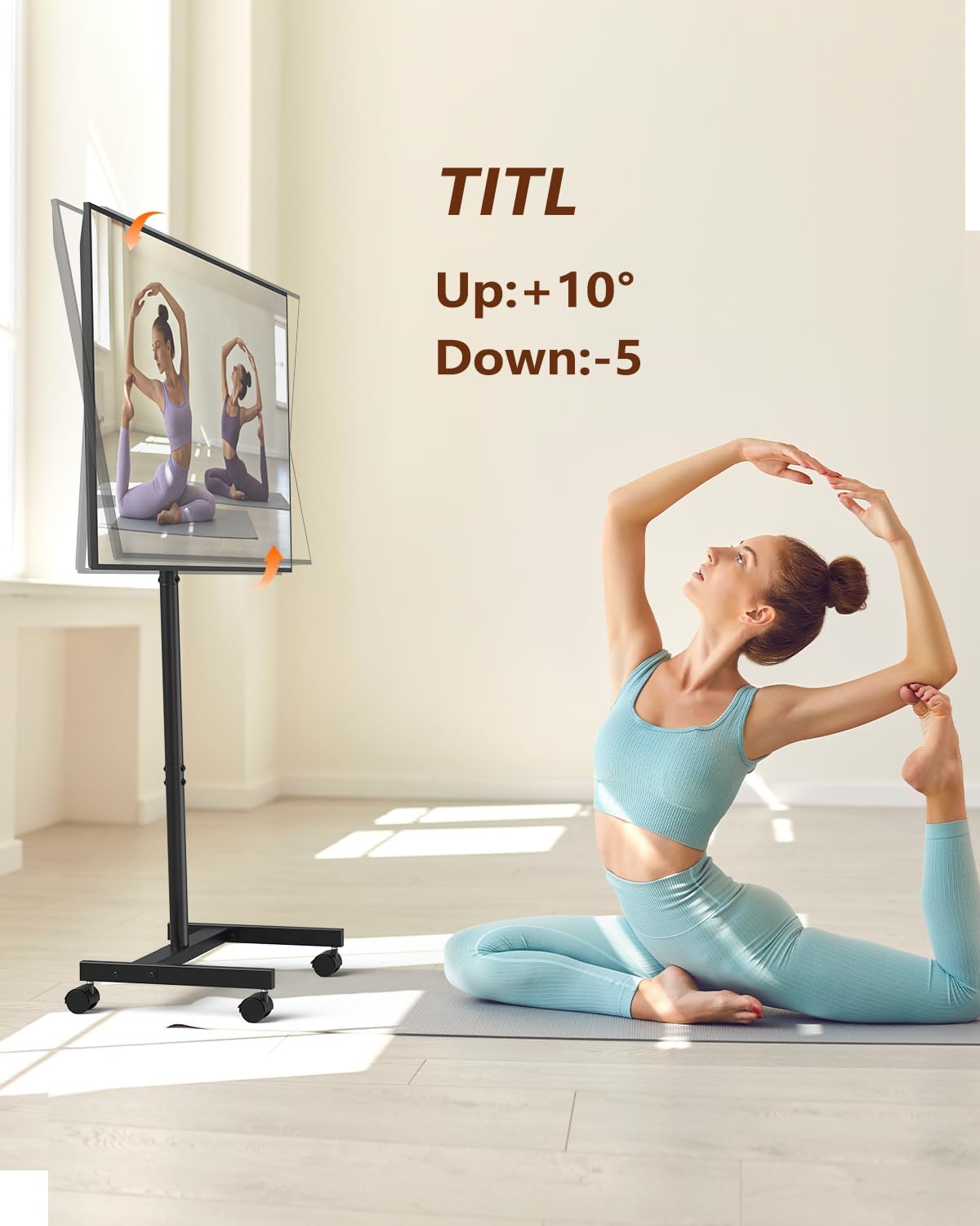 Rolling TV Stand for 13-55 Inch TVs up to 44 lbs, Mobile TV Stand on Wheels with Tilt, Portrait to Landscape, Portable TV Cart with Wheels for Bedroom, Office, Outdoor, Max VESA 200×200mm