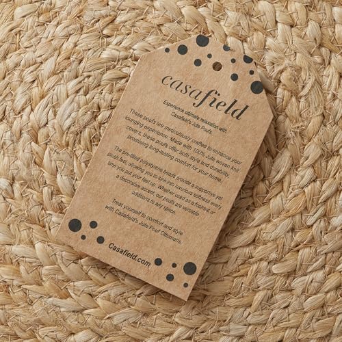 Casafield Braided Jute Pouf, Large Round Pouf Ottoman, 22\" W x 22\" D x 14\" H Woven Jute Footrest, Decorative Indoor Boho Home Accent for Living Room