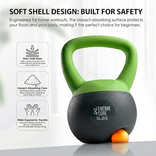 Miniatura 2 de ENERGI CORE Pesa rusa - Peso relleno de arena para entrenamientos de gimnasio en casa y entrenamiento de fuerza, campana de ejercicio portátil para
