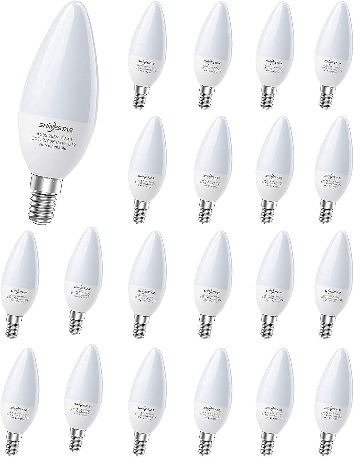 SHINESTAR 20Pack E12 LED Bulbs, Ceiling Fan Light Bulbs 60W Equivalent