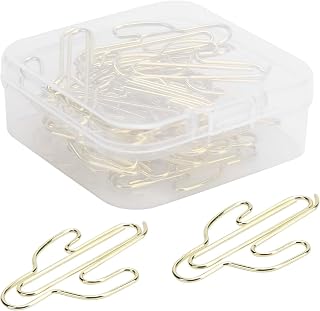 20Pcs Paper Clips, 3.6x2.2cm Gold Mini Office Paper Clips Innovative Cute CactusShaped Pin School Office Supplies for File Classification