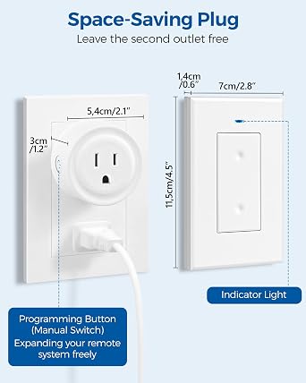 Remote Control Outlet Plug, WILAWELS Wireless Light Switch, On Off Remote Switch Outlet for Lights, Lamps, Home Appliance, 100ft RF Range, No Wiring, FCC Listed (2 Remotes + 1 Outlet) W05RC2106
