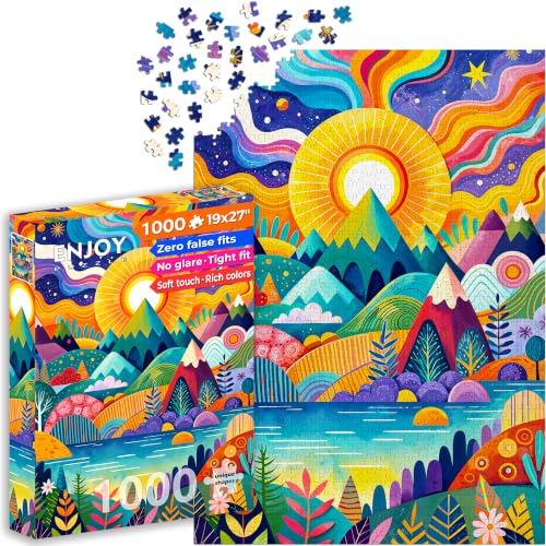 Puzzle 1000 pièces pour Adultes - Lac et Montagnes dans Un Paysage Fantastique | Finition Mate antireflet | Puzzle Amusant et exigeant | 68 x 48 cm | Cadeau Original | Enjoy
