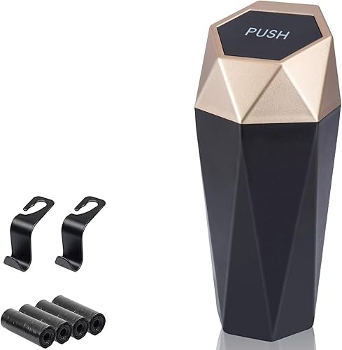 Miniatura 7 de Basurero para automóvil, cubo de basura con tapa, accesorios de automóvil para interior de mujer, cubo de basura para automóvil con 2 ganchos de ABS
