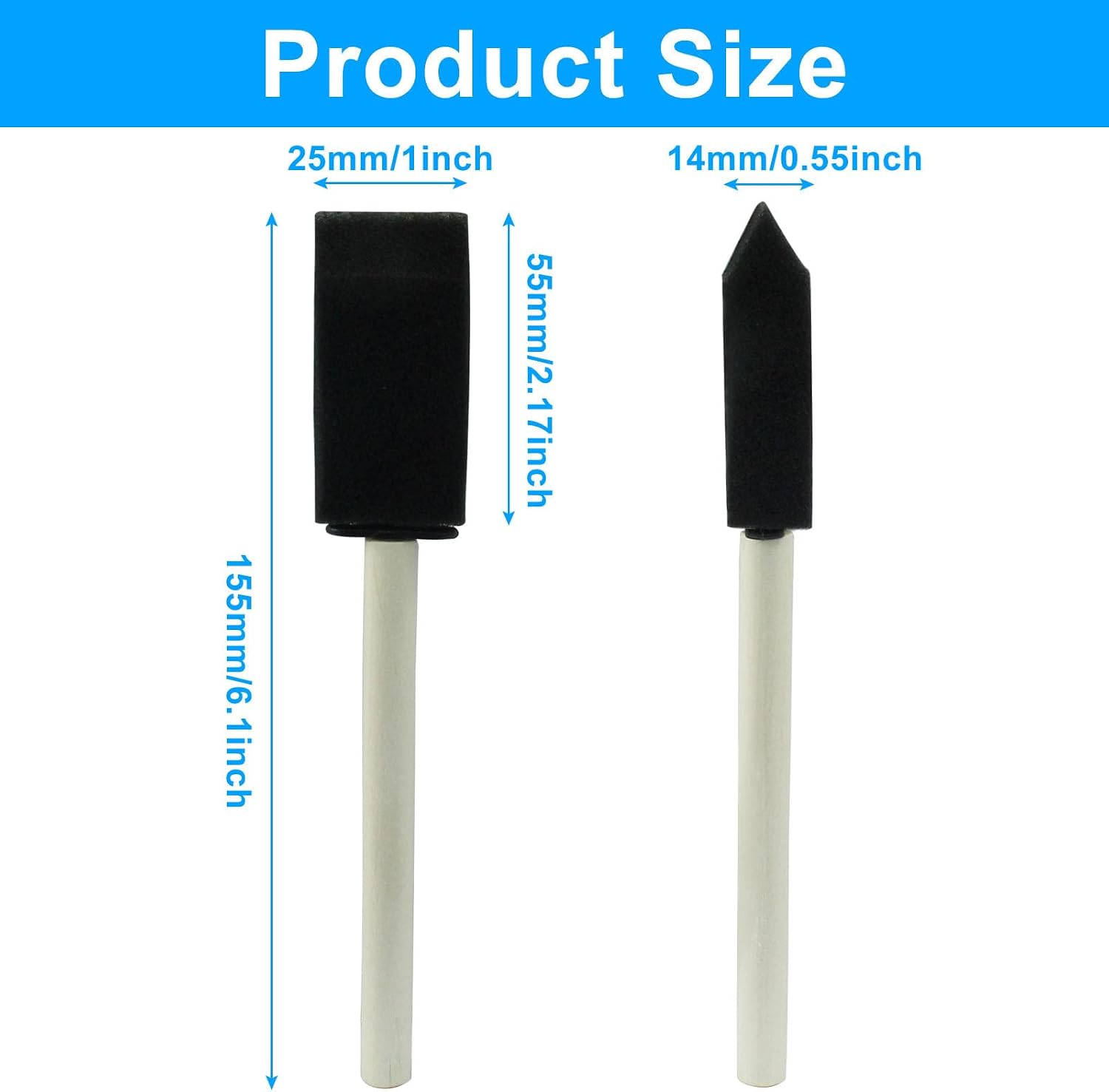 10 Pcs 1Inch Foam Paint Brushes, Sponge Paint Brush with Wooden Handle, Foam Brushes for Painting(Black)