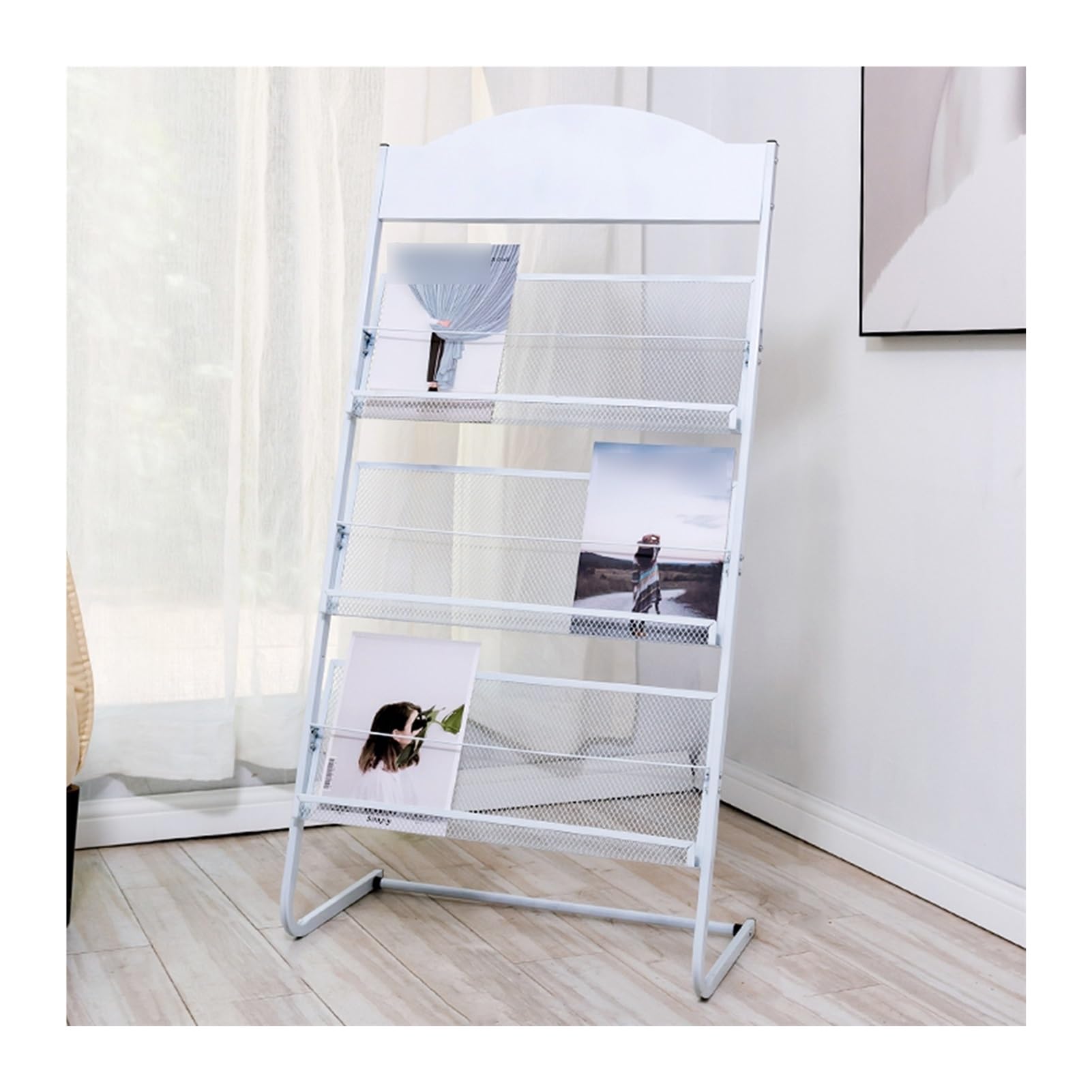 SWENEEN Floor Magazine With Tiers Exhibitions Offices Display For Newspaper Catalogs 63X38X125Cm,White 63X38X12,