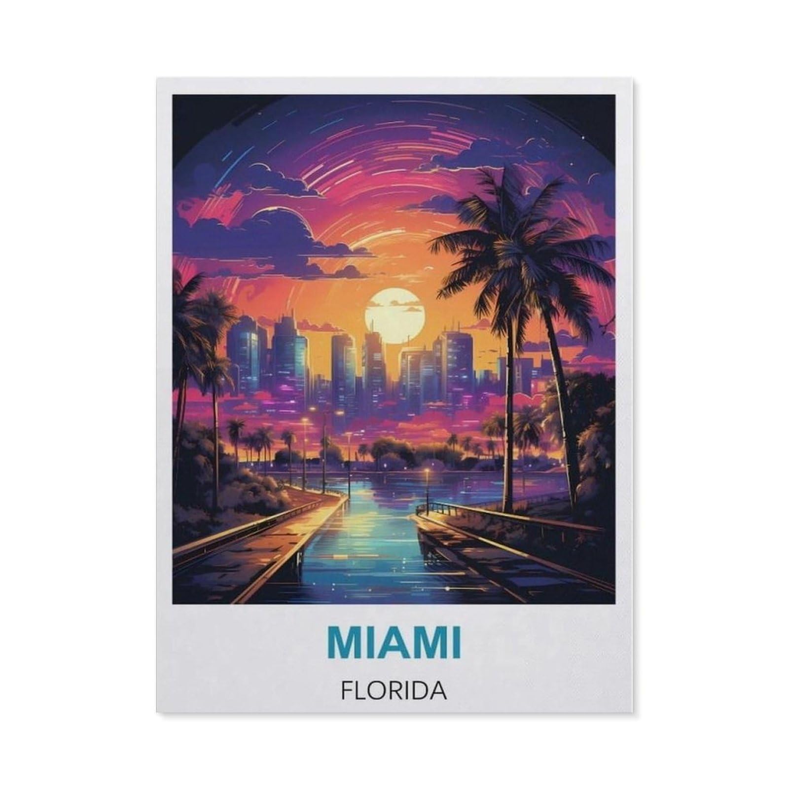 BEAYODKP 5D Diamond Painting Set for Adults and Children，Miami Florida Vintage Travel Poster，DIY Diamond Crystal Rhinestone Embroidery Painting（50 x 60 cm/19.68 x 23.62 inches）-CB84