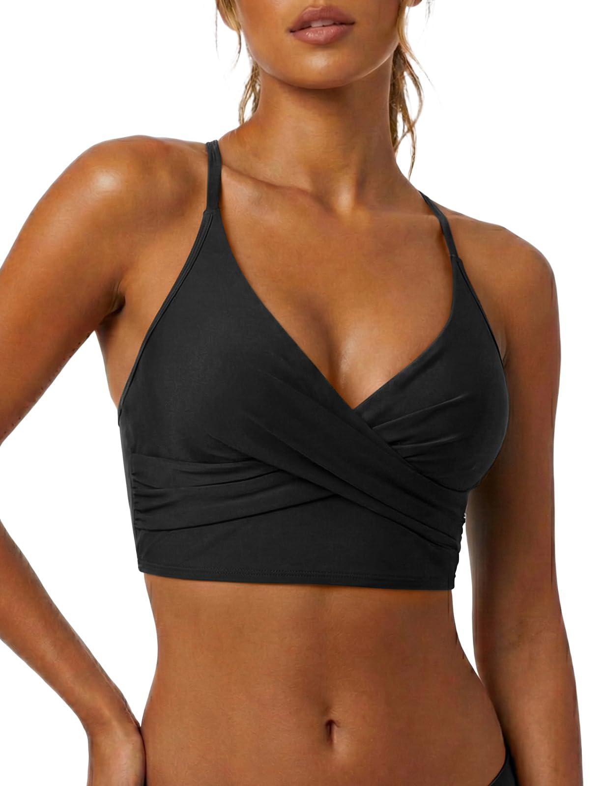 Hilor Women's Push Up Bikini Tops Underwire Swimsuit Top Sexy V Neck Bikini Bathing Suit Swim Tops