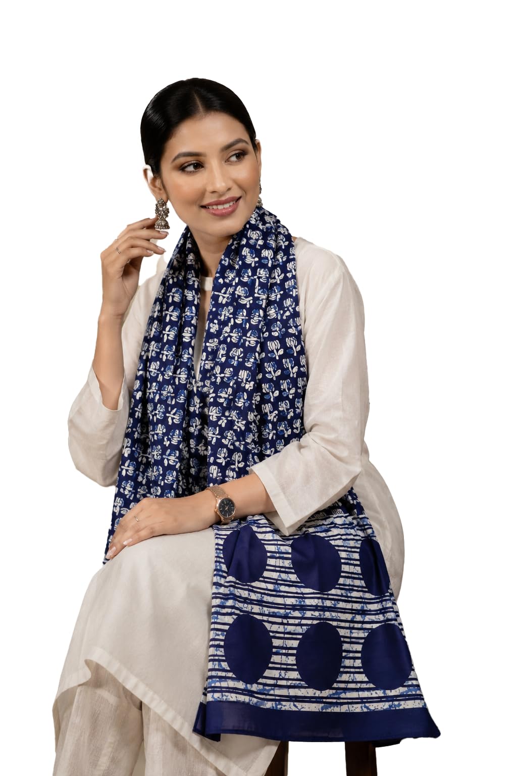 nk textiles Women's Ajrakh Batik Hand Block Print Pure Mul Cotton Scarf/Stole (22"x72")-picture-15