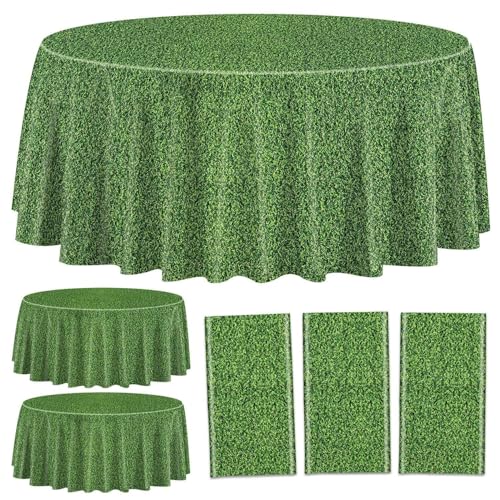 PIXHOTUL Green Grass Round Tablecloth, 84x84 Inches