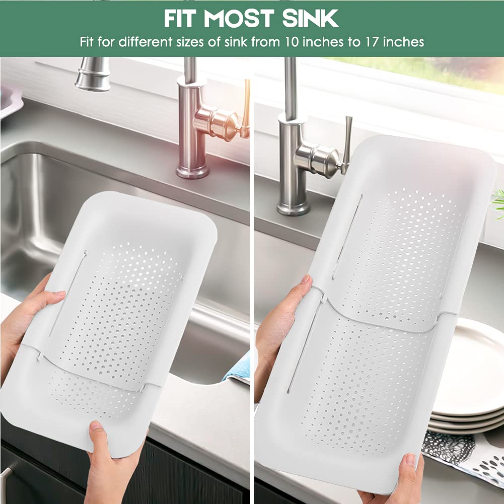 Colador plegable de cocina, colador extensible para frutas, verduras, fideos, pasta, alimentos, escurridor portátil para ahorrar espacio sobre el fregadero... (1, 7#blanco + gris)