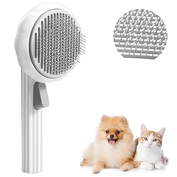 Cat Grooming Brush,Miscis Pet Brush for Dogs Cats, Cat Brush Hands Free Gently Removes Mats & Tangled Hair, Pet Grooming Brush for Cat Dog Massage-Self Cleaning(White)